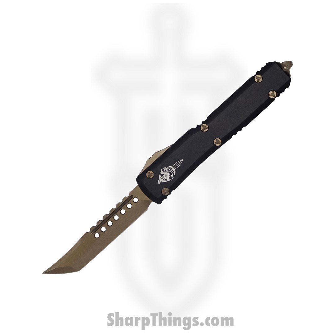 74a08c5a-c2dd-4bfc-99d1-fc65caf8d43e_119-13S_1.jpg Microtech - 119-13S - Ultratech Hellhound Signature Series - OTF Auto - Elmax, M390, 204P Bronze Tanto - 6061-T6 Aluminum - Black - Image 1