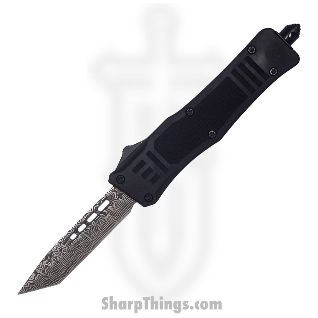 74e0bafa-1f48-41a6-86a8-2e34c99ad41c_SB616TNDBK_1.jpg Steel River Knives - SB616TNDBK - Midway II OTF Auto - 440 Damascus Tanto - Black - Image 1