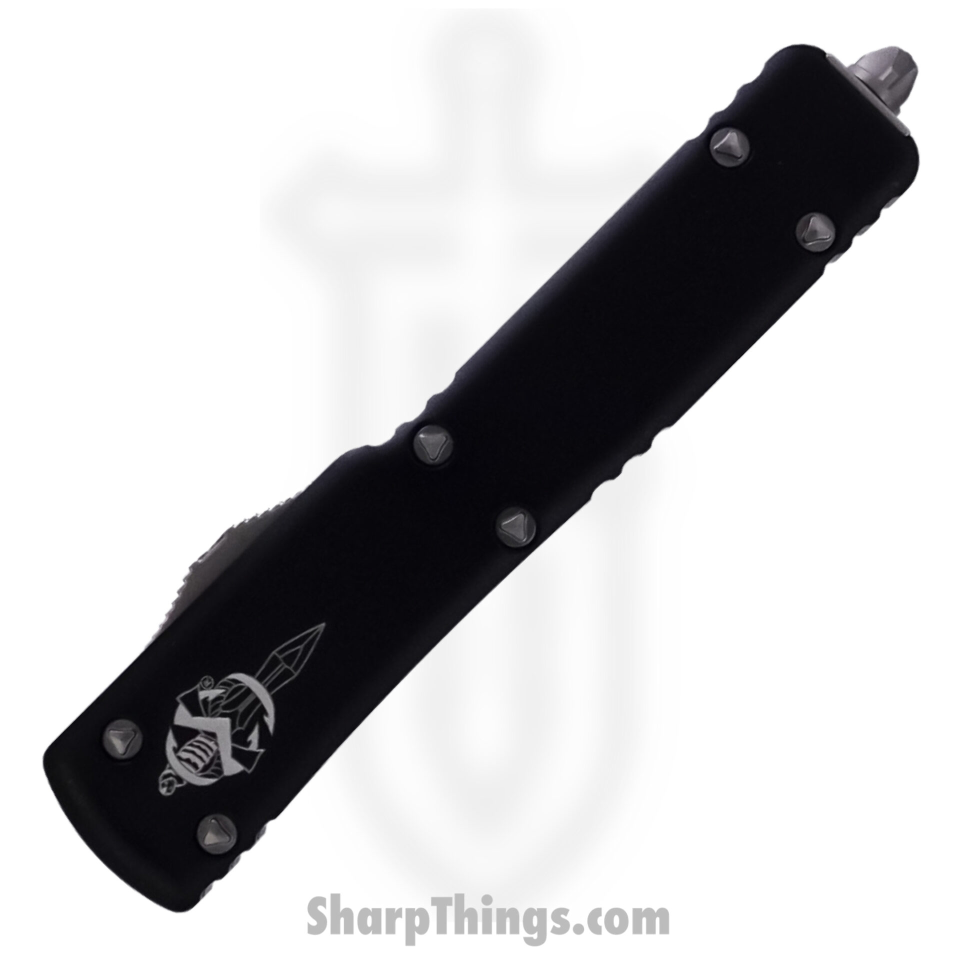 7524cda2-83f1-4e3c-8b76-1d9aedf48bab_419-10S_1.jpg Microtech - 419-10S - UTX-70 Signature Series - OTF Auto - M390 Stonewash Hellhound - 6061-T6 Aluminum - Black - Image 1