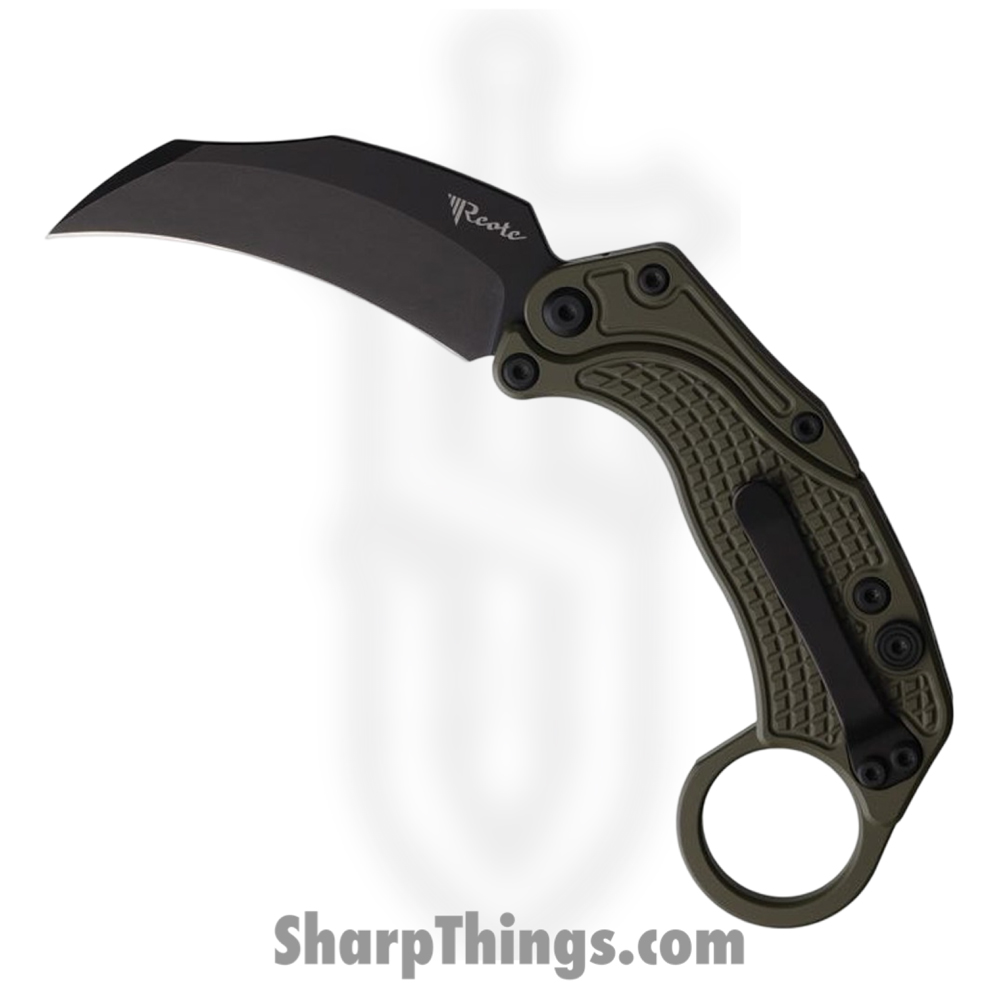 7570d503-5e98-419f-b229-eafe13d01268_REA119_1.jpg Reate Knives - REA119 - EXO-K - Folding Knife - Bohler N690 Coated Karambit - Aluminum - Green - Image 1