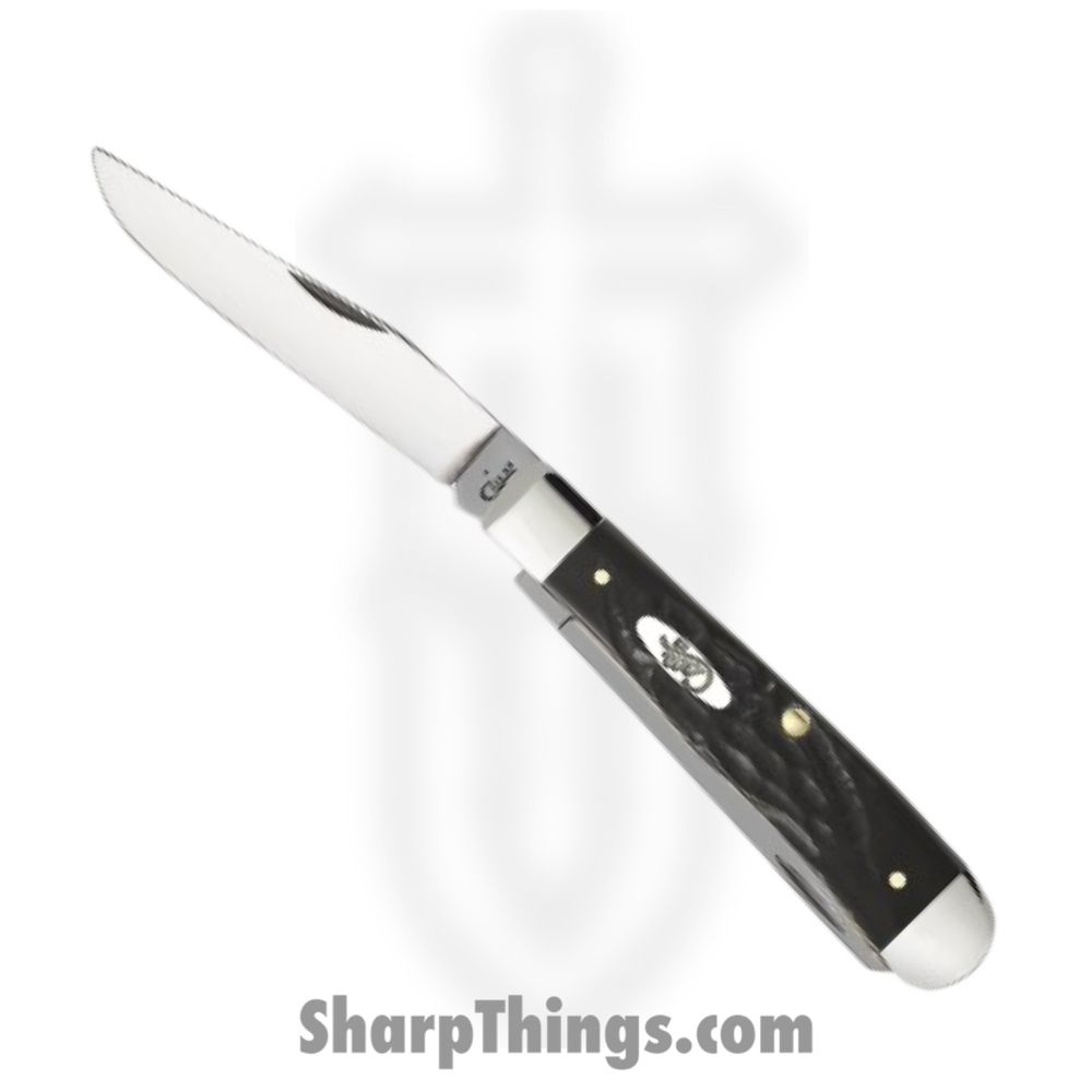 760c8ce2-5a44-4744-b66c-ae5d3b6fdea2_CA18221_1.jpg Case Cutlery - CA18221 - Trapper - Folding Knife - Tru-Sharp Stainless Polished Clip Spey - Rough Jigged Synthetic - Black - Image 1