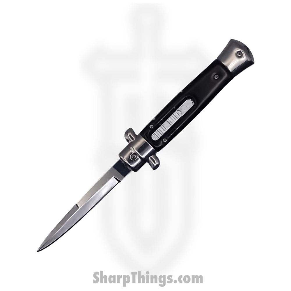 76a54f05-2f1c-4e8d-8d63-f82cf6f37a6e_SBOTF9ITSH_1.jpg Steel River Knives - SBOTF9ITSH - Pezzo – 9” Italian Stiletto OTF Automatic Knife – 440 Bayonet - Black Horn - Image 1