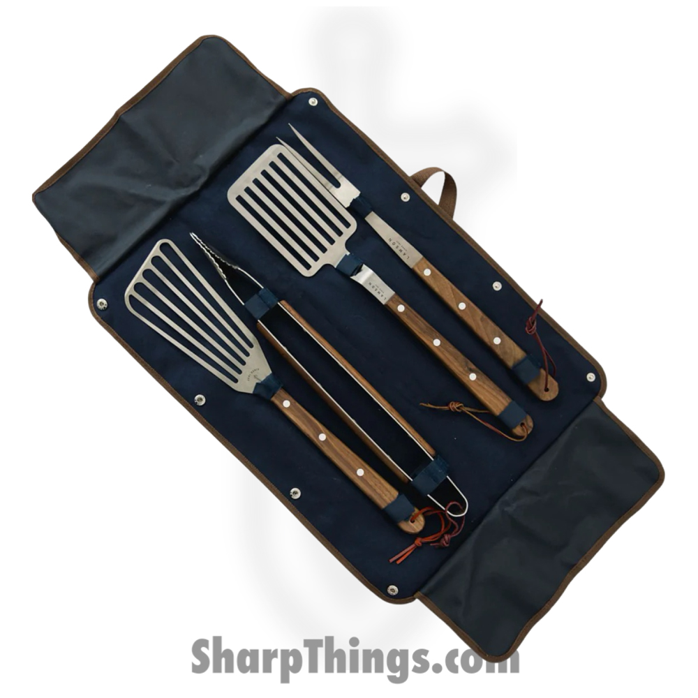 76f03d32-ca63-4bbe-84e0-d68a44763f60_33574_1.jpg Lamson - 33574 - Premier 20" Walnut 4-Piece Deluxe Barbecue Set - Image 1