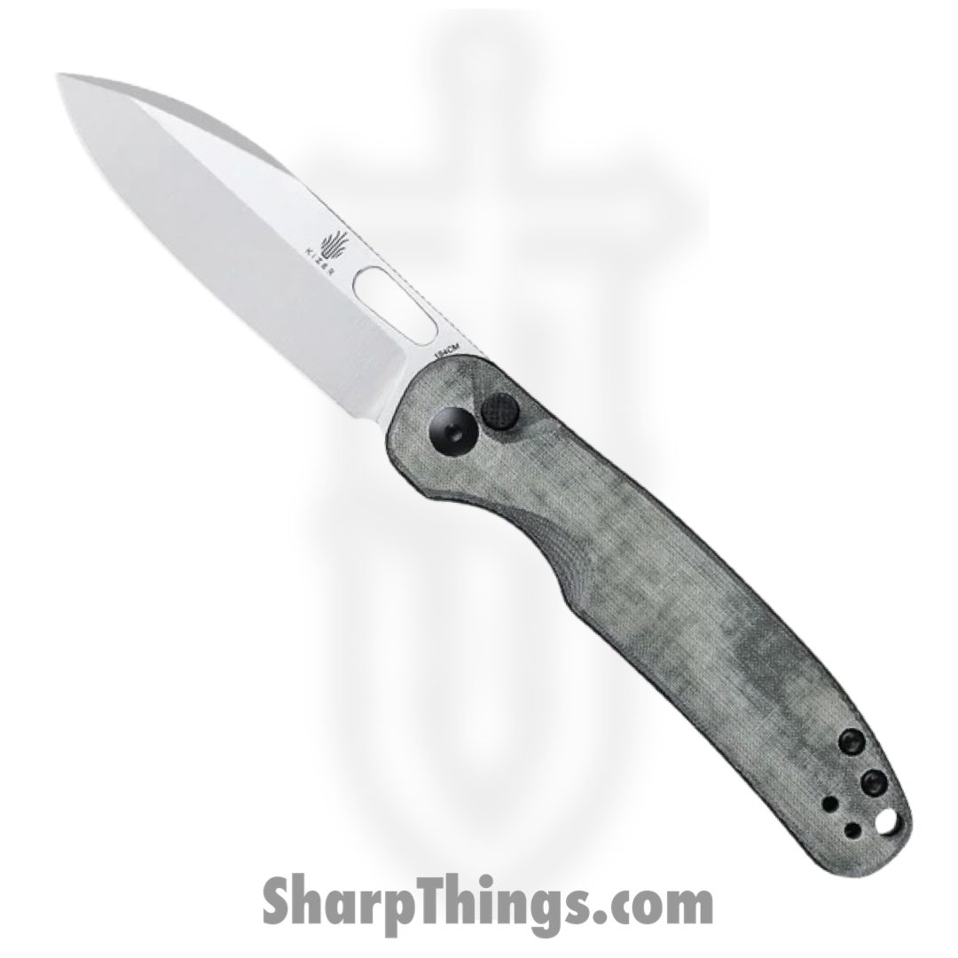 76f74a35-8c2b-40a1-9f54-86912636eaed_KIV3606C1_1.jpg Kizer Cutlery - KIV3606C1 - HIC-CUP Button Lock - Folding Knife - 154CM Satin Drop Point - Micarta - Green - Image 1