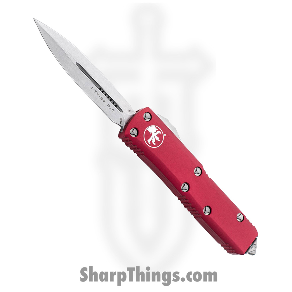 770cebad-6468-4fa1-bd27-65ec14690bba_232-10RD_1.jpg Microtech - 232-10RD - UTX-85 - OTF Auto - Elmax, M390, 204P Stonewash Dagger - 6061-T6 Aluminum - Red - Image 1