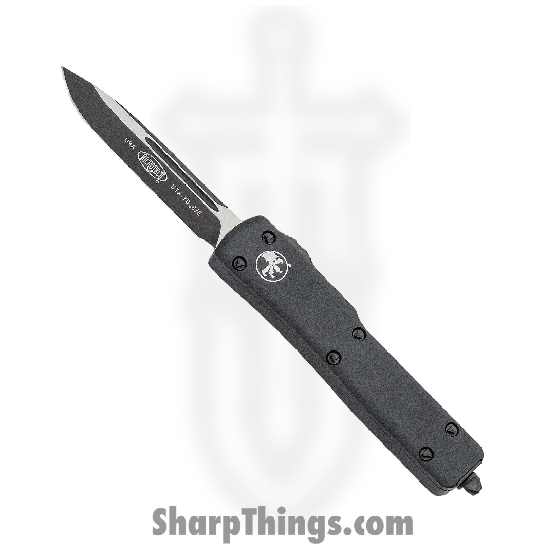771ad25f-da1a-483f-820f-93ae2ef42485_148-1T_1.jpg Microtech - 148-1T - UTX-70 Tactical - OTF Auto - Elmax, M390, 204P Two Tone Drop Point - 6061-T6 Aluminum - Black - Image 1