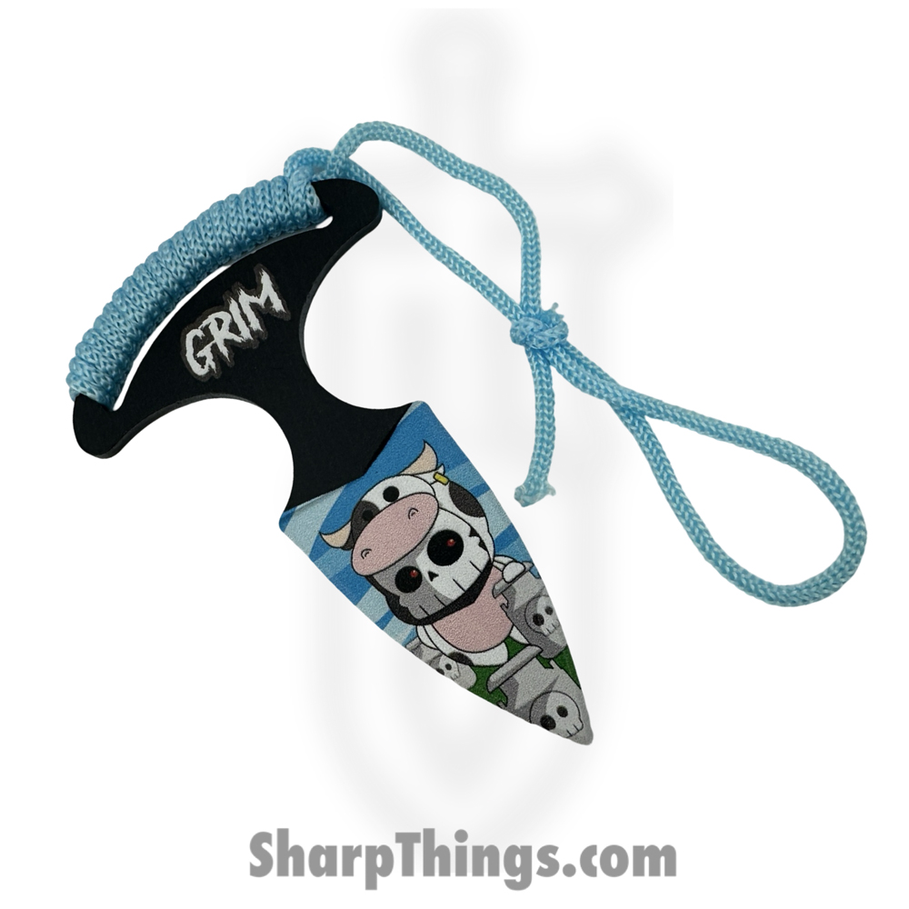 77a687f3-cf67-4004-9492-61ea8a8e25dd_SD040BL_1.jpg VOC - SD040BL - Grim Push Dagger Cow - Fixed Blade Knife - 440 SS Coated Dagger - Cord Wrap - Blue - Image 1