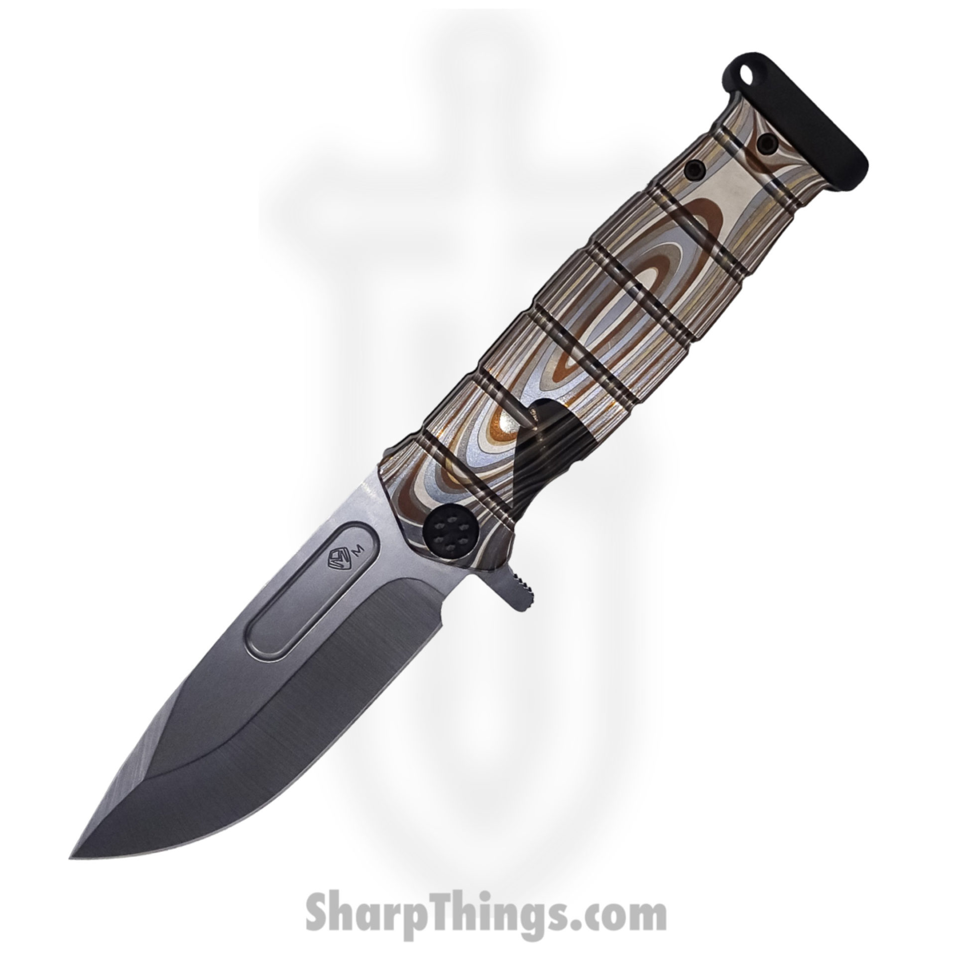 77b3b238-825f-4c53-adee-d001b7d5e18e_MK204MTQ-01TM-TPCP-PP_1.jpg Medford Knife - MK204MTQ-01TM-TPCP-PP - USMC Fighter Flipper Knife - MagnaCut Tumbled - Multi G10 - Image 1
