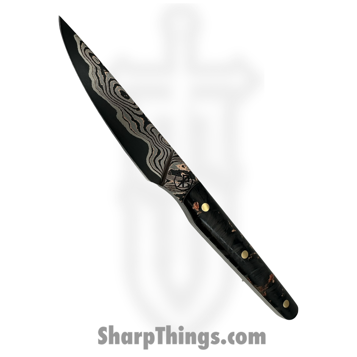 77eae90b-6cbc-415b-b7c2-c33f8be52379_RRC-FldScl-01_1.jpg Royalty Rings Co. - RRC-FldScl-01 - Feild Scalpel - Fixed Blade Knife - Baker Forge Copper Mai Damascus Straight Back - Carbon Fiber - Black/Copper - Image 1