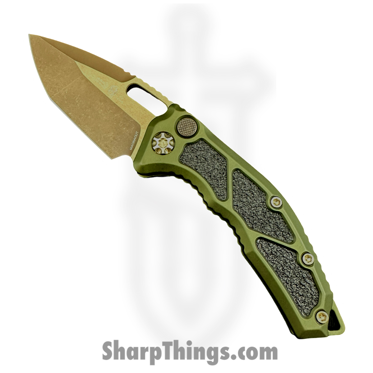 77f881df-3fc7-4992-8193-80882fa55f0f_H011-7A-GRN_1.jpg Heretic Knives - H011-7A-GRN - Medusa Auto - Automatic Knife - CPM MagnaCut Coated Tanto - Aluminum - OD Green - Image 1