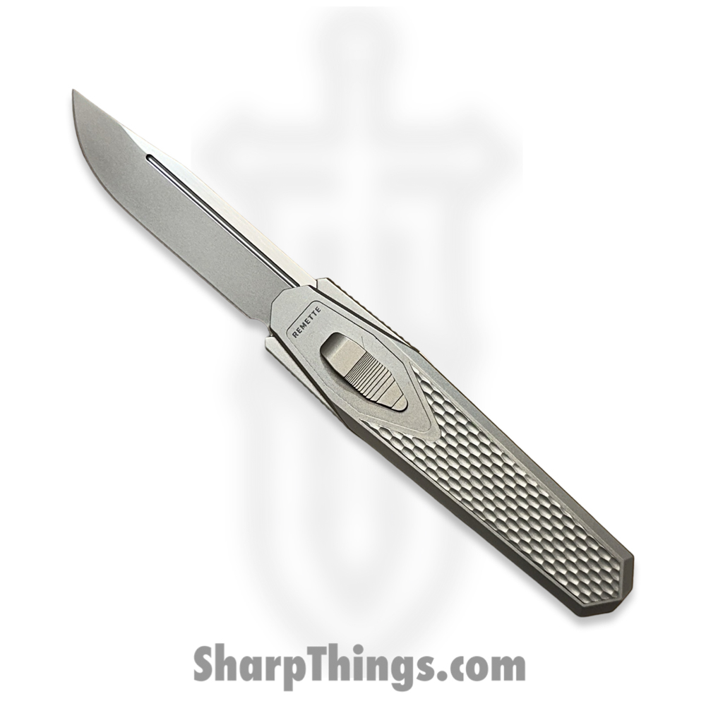 78b5187a-0fa9-4f2d-84b3-8f393108a53d_ZL101A2_1.jpg Remette - ZL101A2 - RT Swordfish - OTF Gravity Knife - Clip Point M390 Satin/Blasted - Sleek Jigged Titanium w Carbon Fiber Inlay - Gray - Image 1