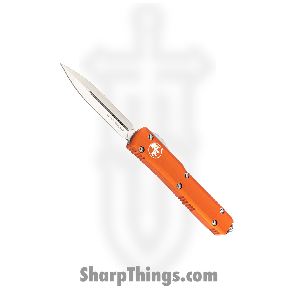 7919e9f0-a9f4-42a4-b0e9-a7d0329fc026_122-4OR_1.jpg Microtech - 122-4OR - Ultratech - OTF Auto - Elmax, M390, 204P Satin Dagger - 6061-T6 Aluminum - Orange - Image 1