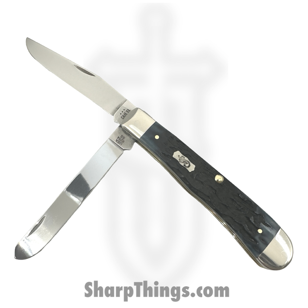 791d2081-5a8d-45b8-b10b-c6b1576fa0cb_CA51850_1.jpg Case Cutlery - CA51850 - Trapper - Folding Knife - Carbon Steel Polished Clip Spey - Pocket Worn Bone Peach Seed Jig - Mediterranean Blue - Image 1
