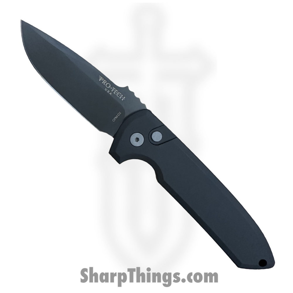 79b62c7f-d8c0-4bf1-91bb-2f463fa0a37f_LG321-D2_1.jpg ProTech - LG321-D2 - Les George Rockeye - Automatic Knife - D2 Coated Drop Point - 6061-T6 Aluminum - Black - Image 1