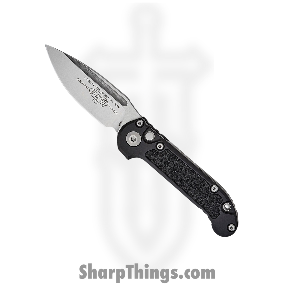 7a1d4b9d-e845-4e40-bd1a-d2b3bcad6373_1135-10_1.jpg Microtech - 1135-10 - 2023 Ludt Gen III - Automatic Knife - M390MK Stonewash Drop Point - Aluminum with 3M Traction Tape Inserts - Black - Image 1