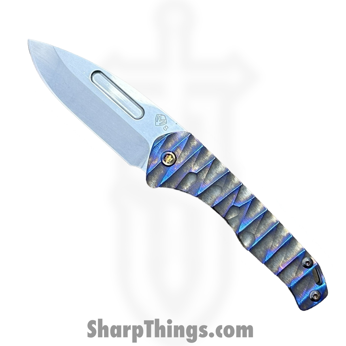 7ac1afa3-3058-4b58-b72e-8e1b3d73b72c_MK208STD-01TM-TFCF-Q4_1.jpg Medford Knife and Tool - MK208STD-01TM-TFCF-Q4 - Prae Slim - Folding Knife - S35VN Tumbled Drop Point - BB w/ Brsh/PenAno "Lightning" Titanium - Gray - Image 1