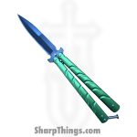 VOC - BK174 - Butterfly Knife - Balisong - 440 SS Coated Dagger - Aluminum - Green