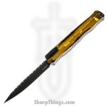 Heretic Knives - H020-6C-Ultem - Cleric II - OTF Automatic - Magnacut D/E Serrated - Ultem - Amber