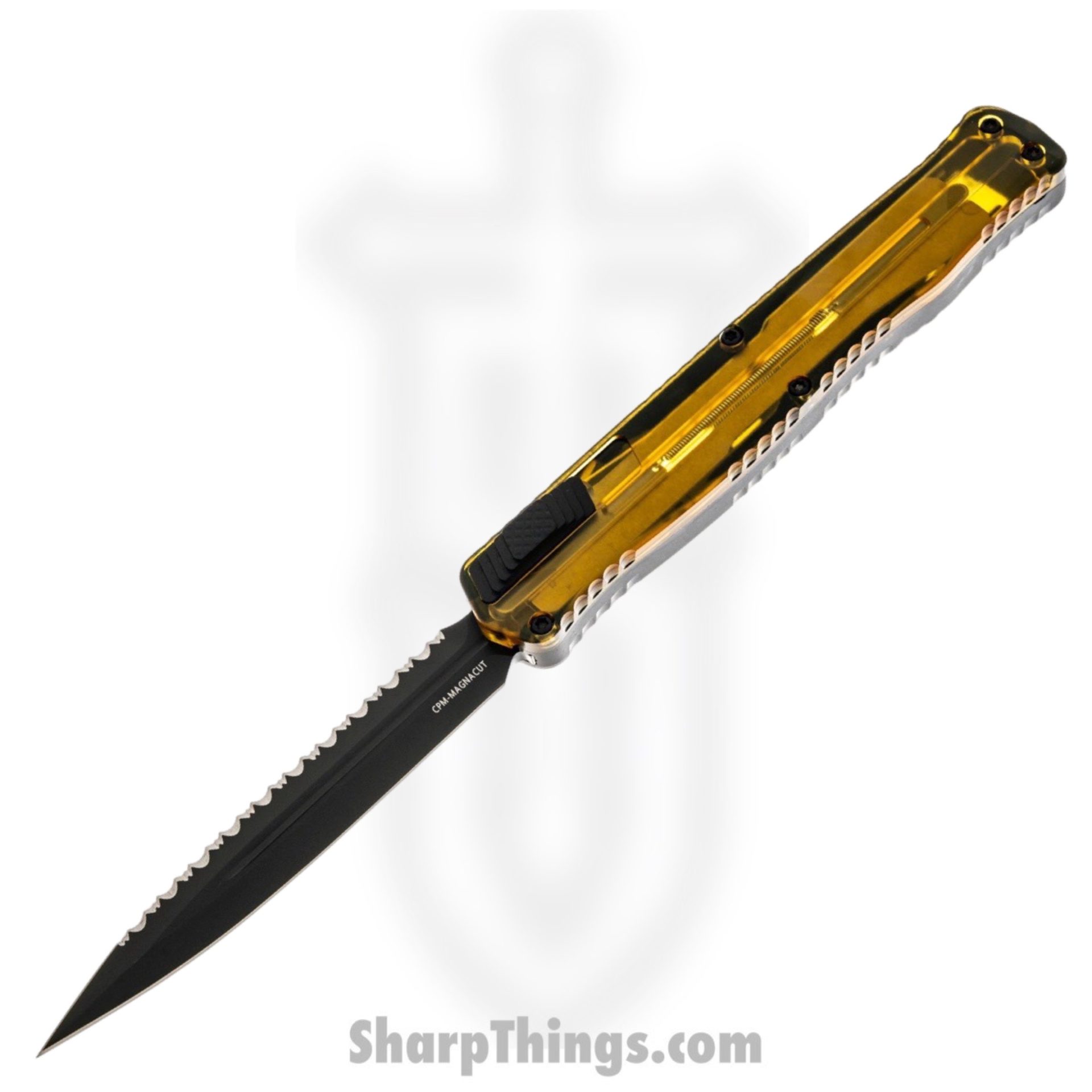 7ae1cf0c-b75b-4cf9-a864-6eea2988d916_H020-6C-Ultem_1.jpg Heretic Knives - H020-6C-Ultem - Cleric II - OTF Automatic - Magnacut D/E Serrated - Ultem - Amber - Image 1
