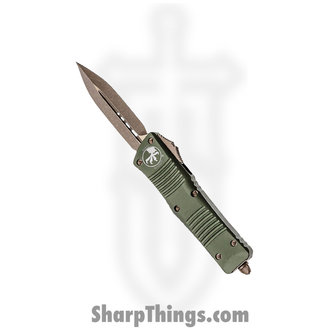 7ba8e854-8234-4b39-9456-0109406ae9b2_142-13APOD_1.jpg Microtech - 142-13APOD - Combat Troodon - OTF Auto - Elmax, M390, 204P Bronze Apocalyptic Dagger - 6061-T6 Aluminum - OD Green - Image 1