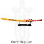 Tiger USA - PS-H16-E - Katana - Carbon Steel w Hamon Line - Yellow/Red Scabbard - Red Handle - Stand Inc