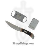 Schrade Knives - SCHP1158666 - Fixed Blade/Lighter Set - Fixed Blade Knife - Stainless Satin Full Tang - Sawcut Delrin - Silver