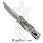 Reate Knives - EXOM-TNMIGR - EXO-M - OTF Gravity Knife - Satin Elmax Tanto - Titanium w Micarta - Green
