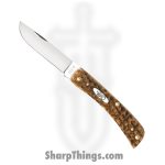 Case Cutlery - CA00245 - Sod Buster Jr - Folding Knife - Tru-Sharp Stainless Polished Skinner - Peach Seed Jigged Amber Bone - Brown Tan