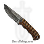 Damascus - DM1218 - Hunter - Fixed Blade Knife - Damascus Drop Point - Wood - Brown Orange