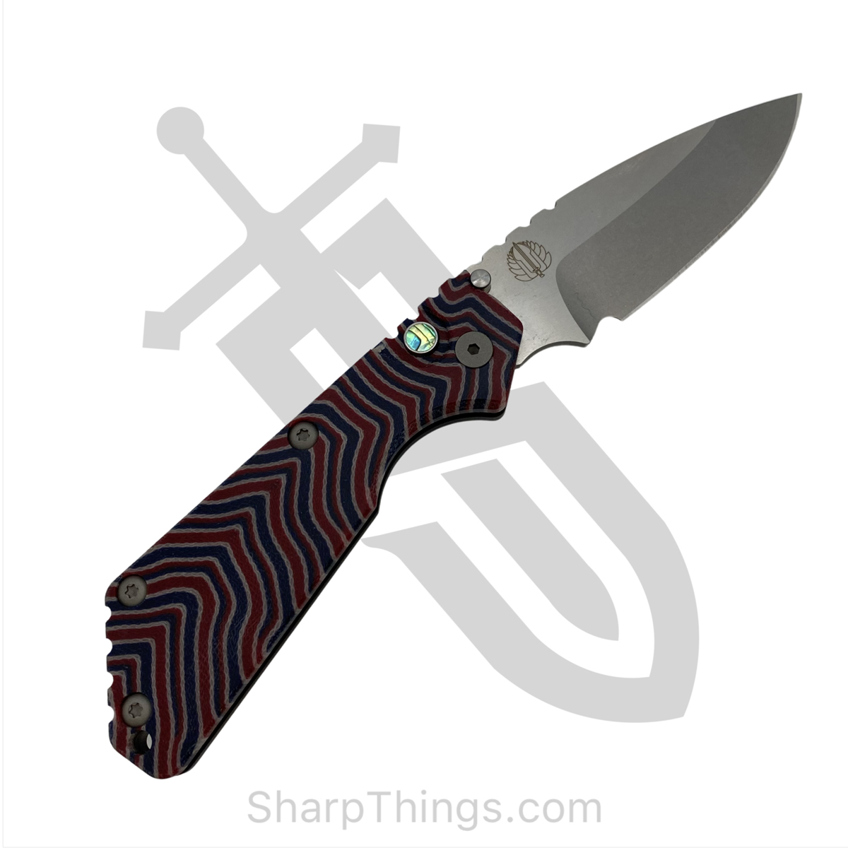 7f99ba7e-92e5-4285-a85b-b22bc8dd8f88_SnGMC2_1.jpg ProTech - SnGMC2 - Custom Strider SnG Edition - Automatic Knife - 154CM Stonewash Drop Point - Aluminum/Micarta - Blue/Red - Image 1