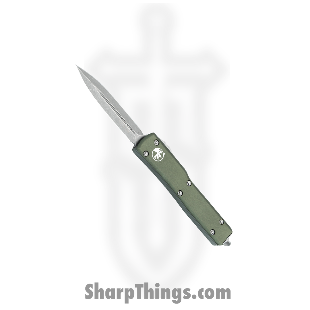 8068a7d3-d434-422f-8a51-af0c65e0bab8_147-10APOD_1.png Microtech - 147-10APOD - UTX-70 - OTF Auto - Elmax, M390, 204P Apocalyptic Dagger - 6061-T6 Aluminum - OD Green - Image 1