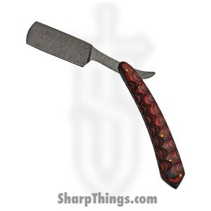 Damascus - DM1250 - Razor - Folding Knife - Damascus - Pakkawood - Black Red