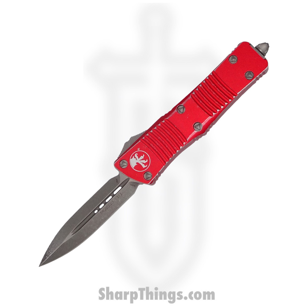 8154768e-27fb-41fe-afc1-e2f15eff2ef9_138-10DRD_1.jpg Microtech - 138-10DRD - Troodon - OTF Auto - Elmax, M390, 204P Apocalyptic Dagger - 6061-T6 Aluminum - Distressed Red - Image 1