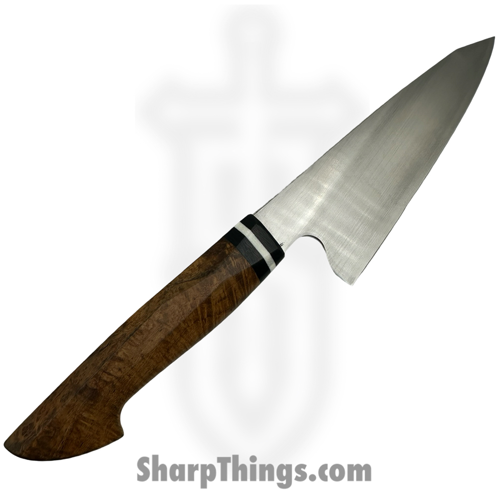81d200b0-3bc2-46dc-8f2d-88ae007cbe81_RRC-Kirpet-01_1.jpg Royalty Rings Co. - RRC-Kirpet-01 - Kiritsuke petty - Fixed Blade Knife - AEB-L Satin Kiritsuke - Teakwood Burl - Brown/Black/White - Image 1