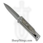 Reate Knives - EXOM-DEMIGR - EXO-M - OTF Gravity Knife - Satin CPM3V Dual Edge - Titanium w Micarta - Green