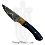 Royalty Rings Co. - RRC-EDC-01 - EDC - Fixed Blade Knife - Wroght Iron Clad Damascus Straight Back - Micarta – Butterscotch/Blue