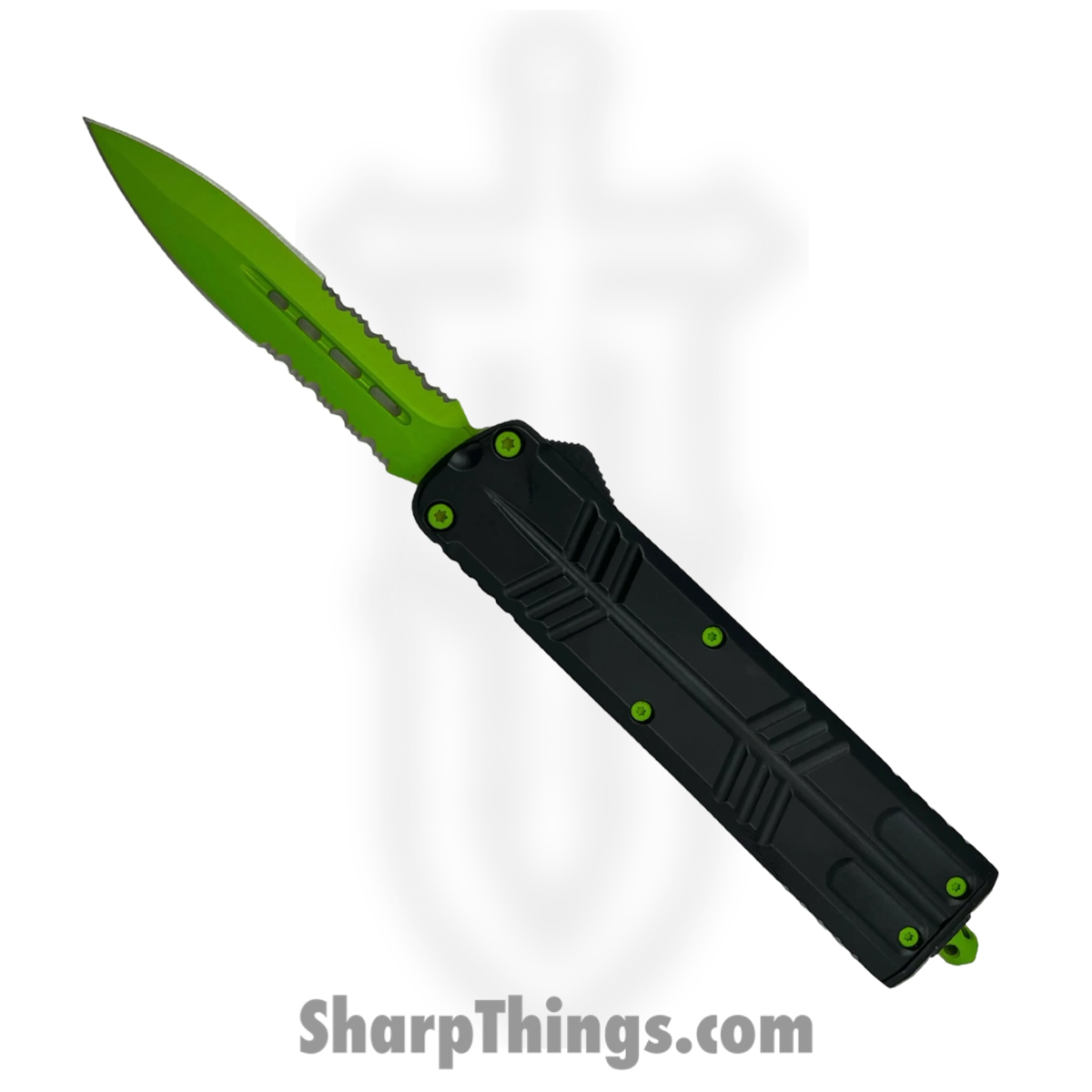 8306f7ee-4726-457f-956c-73ee09be7276_BKGNDES_1.jpg PTC - BKGNDES - OTF Auto - Stainless Coated Dagger - Aluminum - Black - Image 1