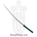 Cold Steel - CS88DK - Dragonfly Katana - Fixed Blade Knife - 1055HC Polished - Ray Skin with Teal Green Silk Braid Cord and Brass Menuki - Teal