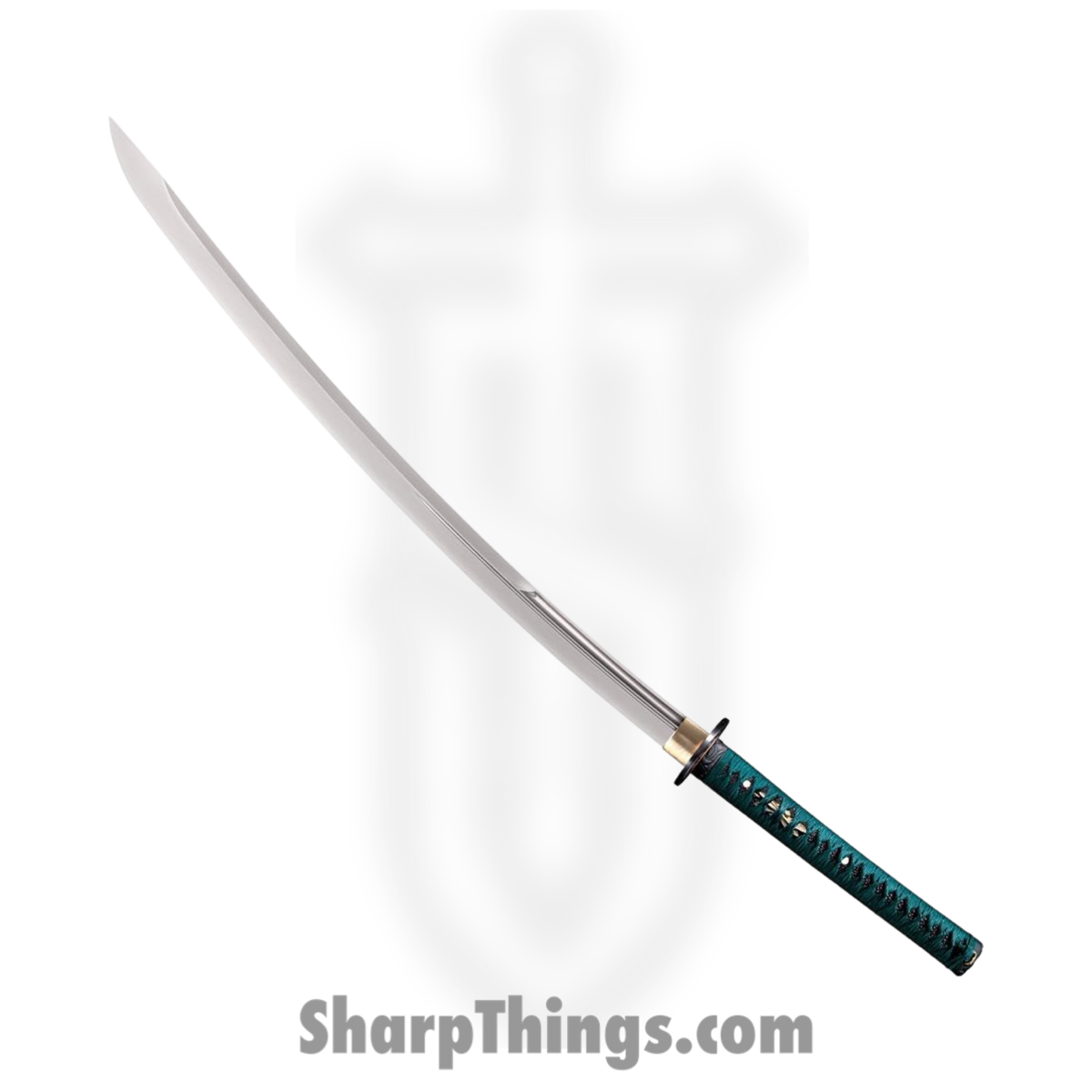 8353efa4-0bbe-45b0-868a-3c7139cb3324_CS88DK_1.jpg Cold Steel - CS88DK - Dragonfly Katana - Fixed Blade Knife - 1055HC Polished - Ray Skin with Teal Green Silk Braid Cord and Brass Menuki - Teal - Image 1