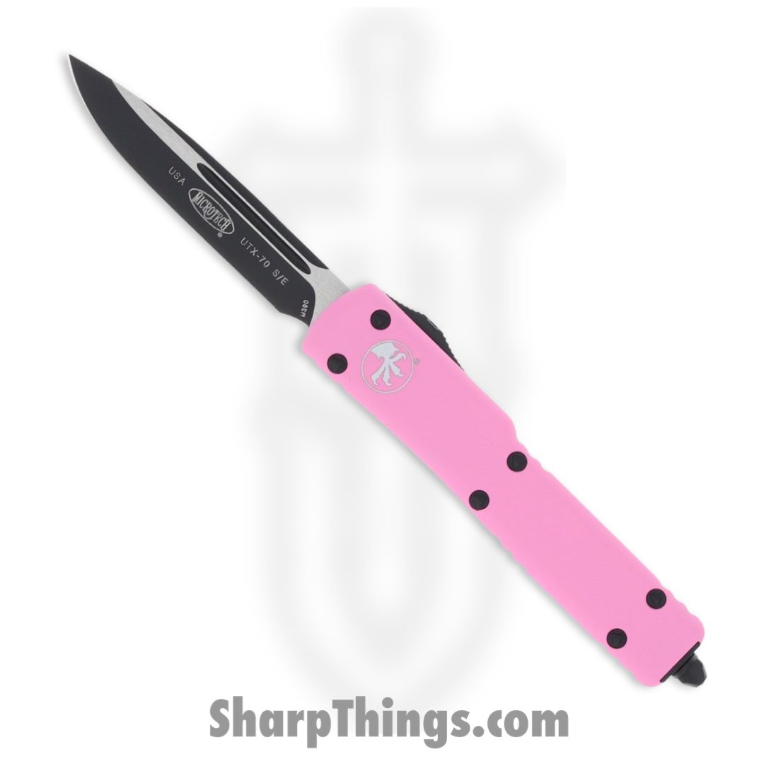 83cd3f97-dec9-4446-bf55-18b10e4c08ef_148-1BPK_1.jpg Microtech - 148-1BPK - UTX-70 - OTF Auto - Cerakote Drop Point - 6061-T6 - Barbie Pink - Image 1