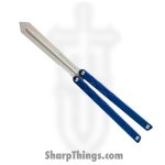 Squid Industries - 07TR75SW01BL - Swordfish Knife - Balisong - Trainer - Bead Blasted 7075 Aluminum - Blue and Silver