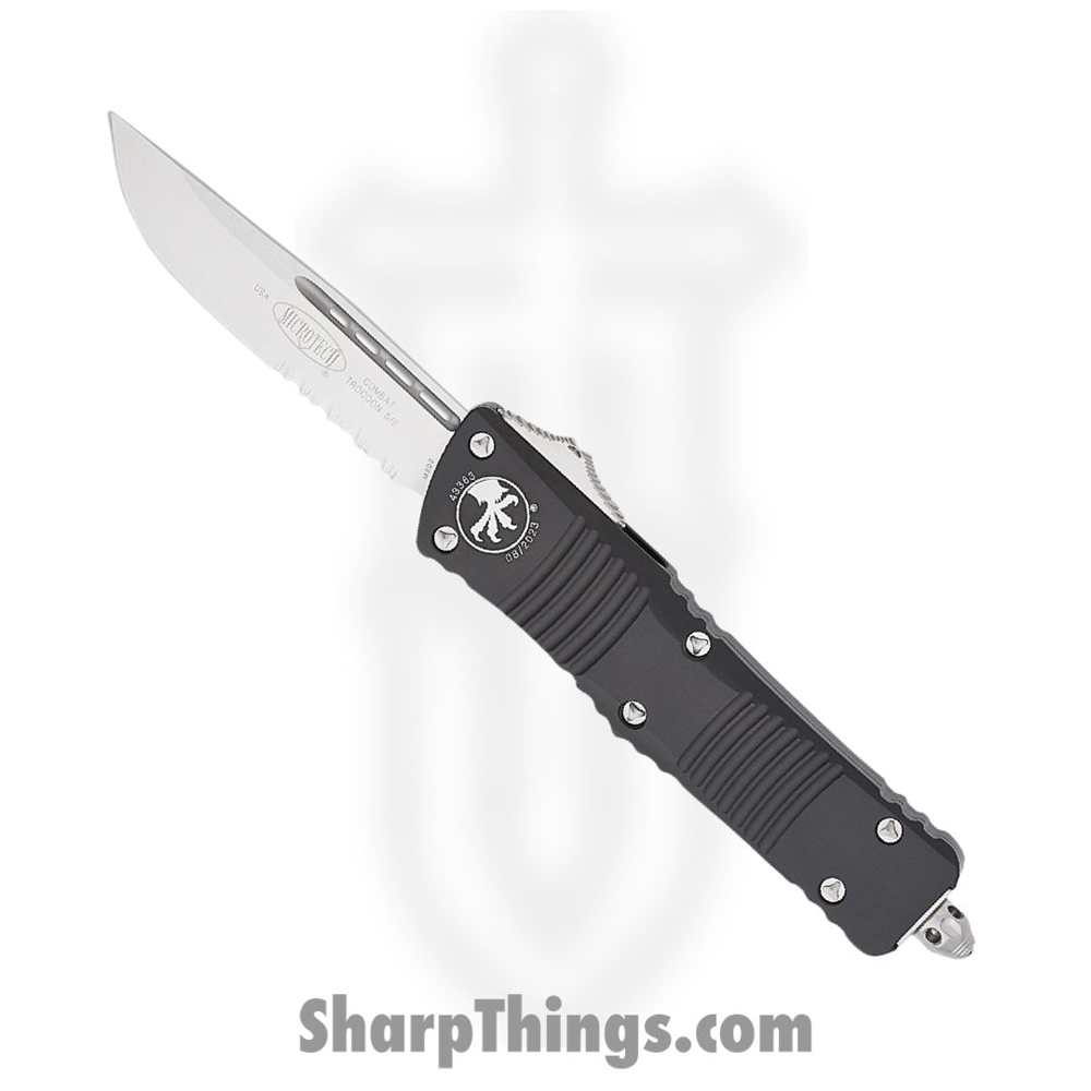847845c4-890e-4507-b713-146b363e9c59_143-11_1.jpg Microtech - 143-11 - Combat Troodon - OTF Auto - Stonewash Drop Point Partially Serrated - 6061-T6 - Black - Image 1