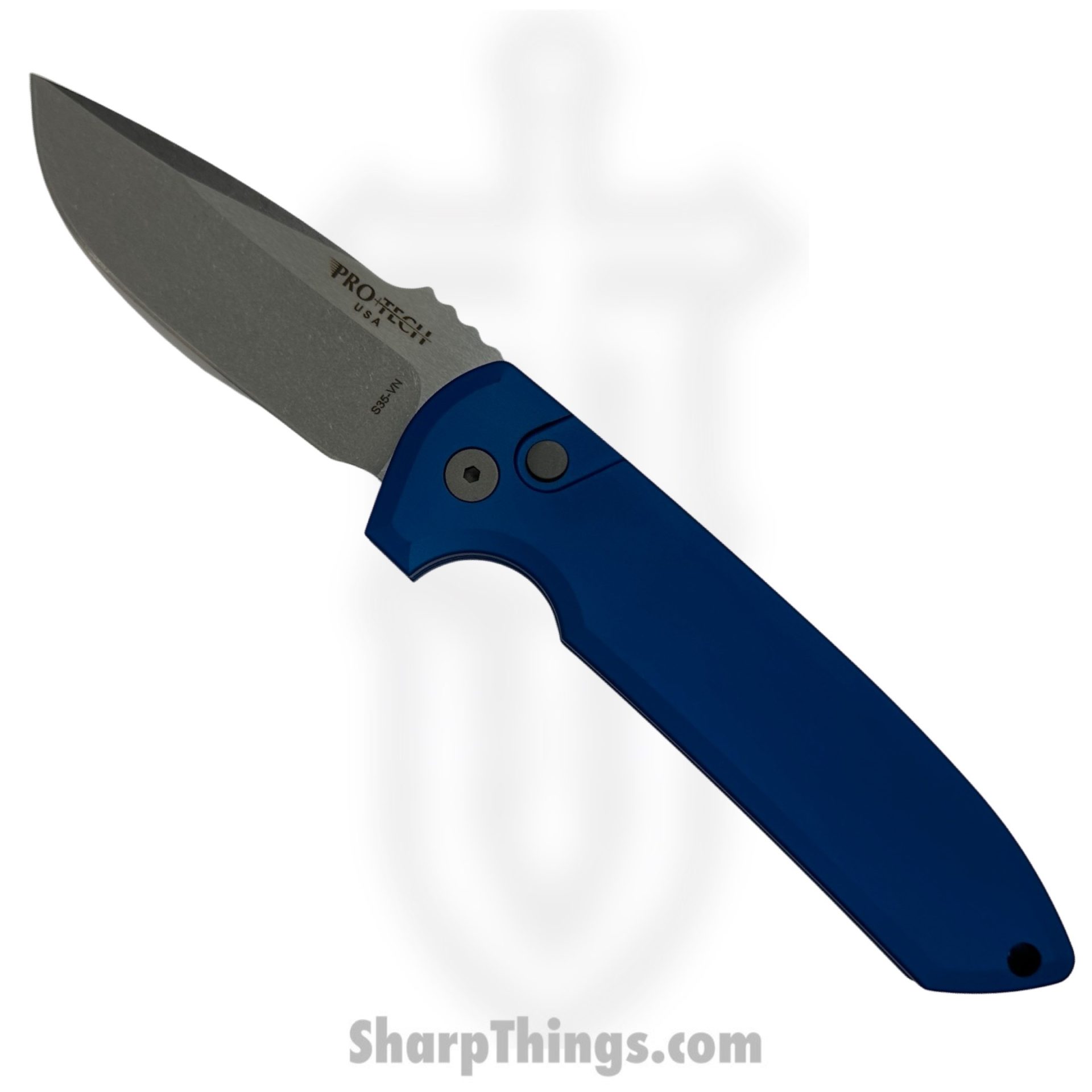 858165f6-bb15-4c45-9472-08ae4281538a_LG301-BLUE_1.jpg ProTech - LG301-BLUE - Rockeye - Automatic Knife - S35VN Stonewash Drop Point - Aluminum - Blue - Image 1