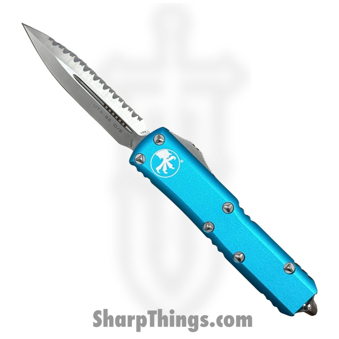 8587a54e-7cb0-44fd-8e59-c8b16698795c_232-6TQ_1.jpg Microtech - 232-6TQ - UTX-85 - OTF Auto - 232-6TQ UTX-85 OTF Auto - 6061-T6 Aluminum - Turquoise - Image 1
