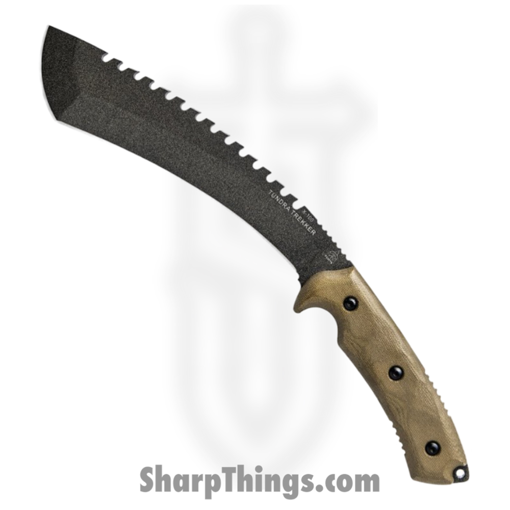 85d74e0b-a2ac-4ae1-93dc-9a9ccd89093d_TPTDTK01_1.jpg Tops - TPTDTK01 - Tundra Trekker - Fixed Blade Knife - 1095 HC Coated Sawback - Micarta - Green - Image 1