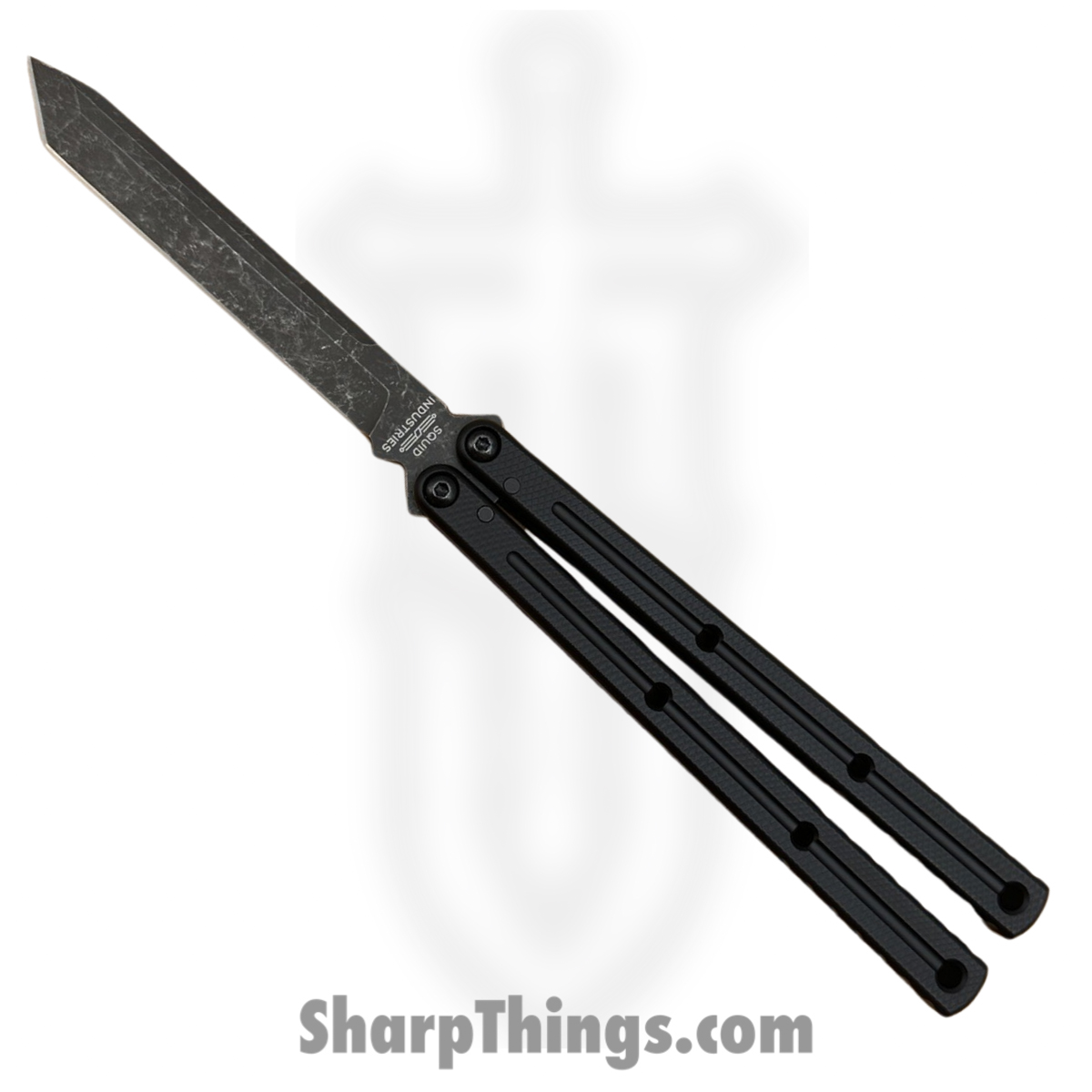 862ff18a-8081-40bb-9a84-91cb87e2169f_KR3-T-BST-24_1.jpg Squid Industries - KR3-T-BST-24 - Krake Raken - Balisong - AEB-L Acid Wash Tanto - 7075 Aluminum - Black - Image 1