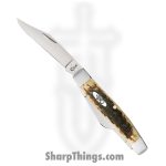 Case Cutlery - CA00204 - Large Stockman - Folding Knife - Carbon Steel Polished Clip/Sheepfoot/Spey - Peach Seed Jig Amber Bone - Brown