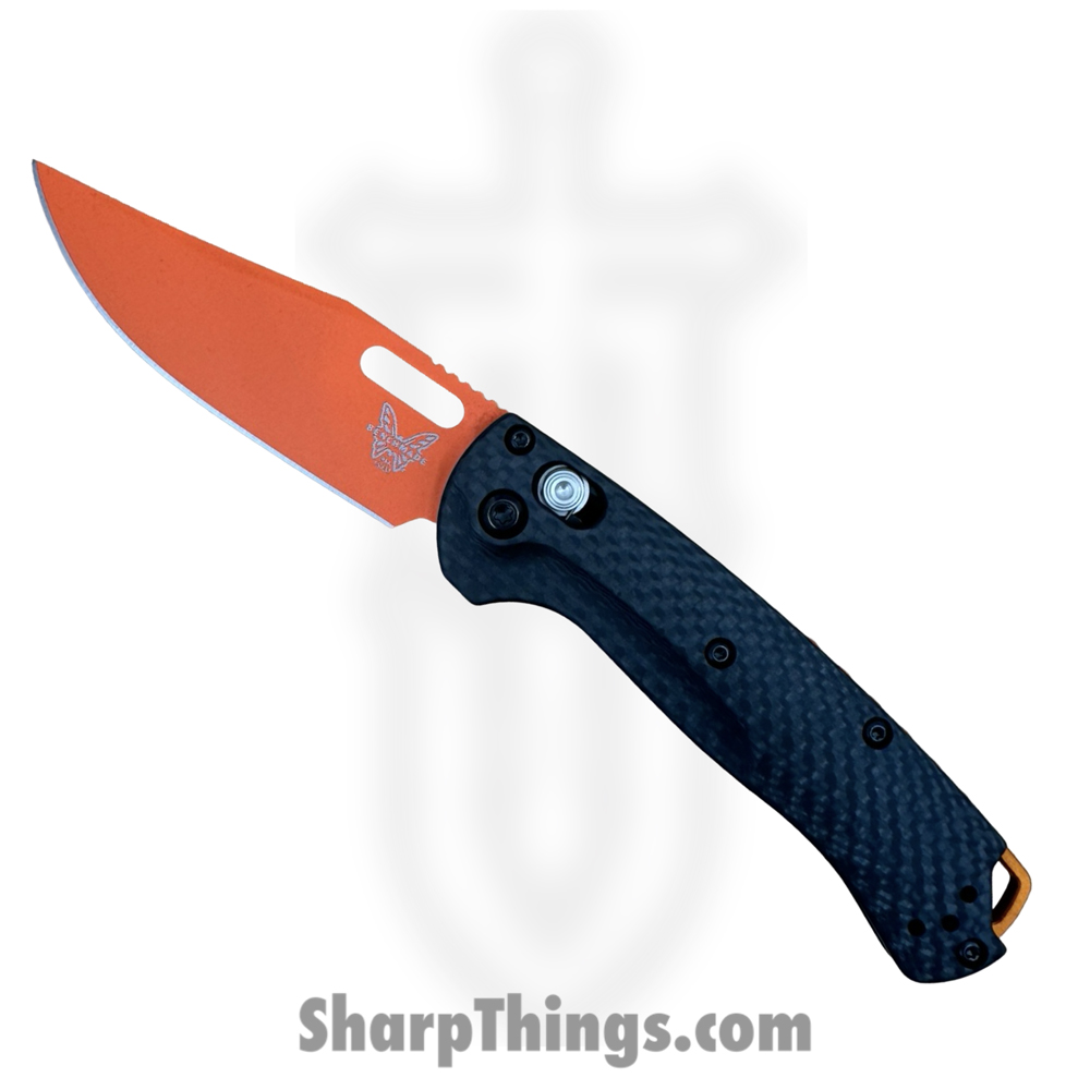 86bbcce8-e36d-4f43-b007-4c15f540d920_15533OR-01_1.jpg Benchmade - 15533OR-01 - Mini Taggedout - Folding Knife - CPM MagnaCut Coated Clip Point - Carbon Fiber - Orange, Black - Image 1