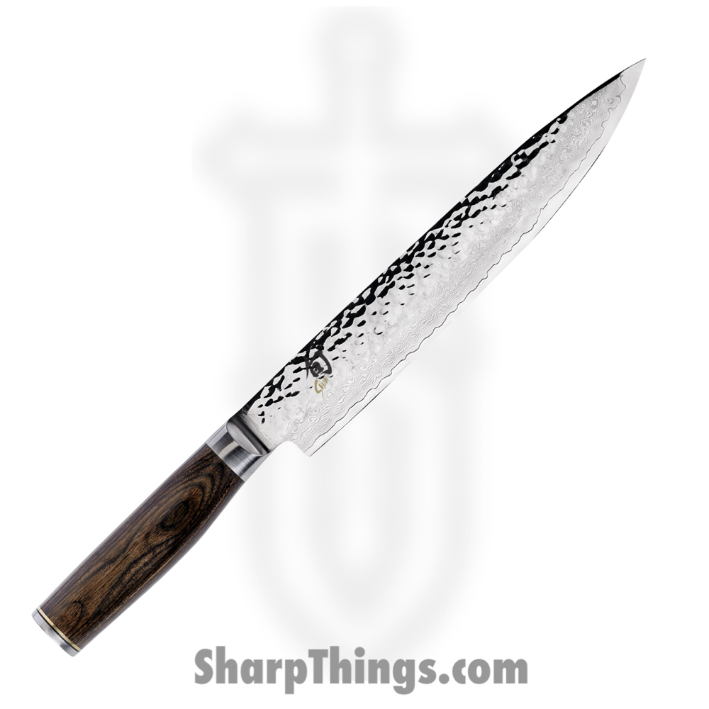 86d7084d-296f-4958-90d1-204f4a99e7e1_TDM0704_1.jpg Shun - TDM0704 - Premier 9.5" Slicing Knife - VG-Max Hammered Spear Point - Pakkawood - Brown - Image 1