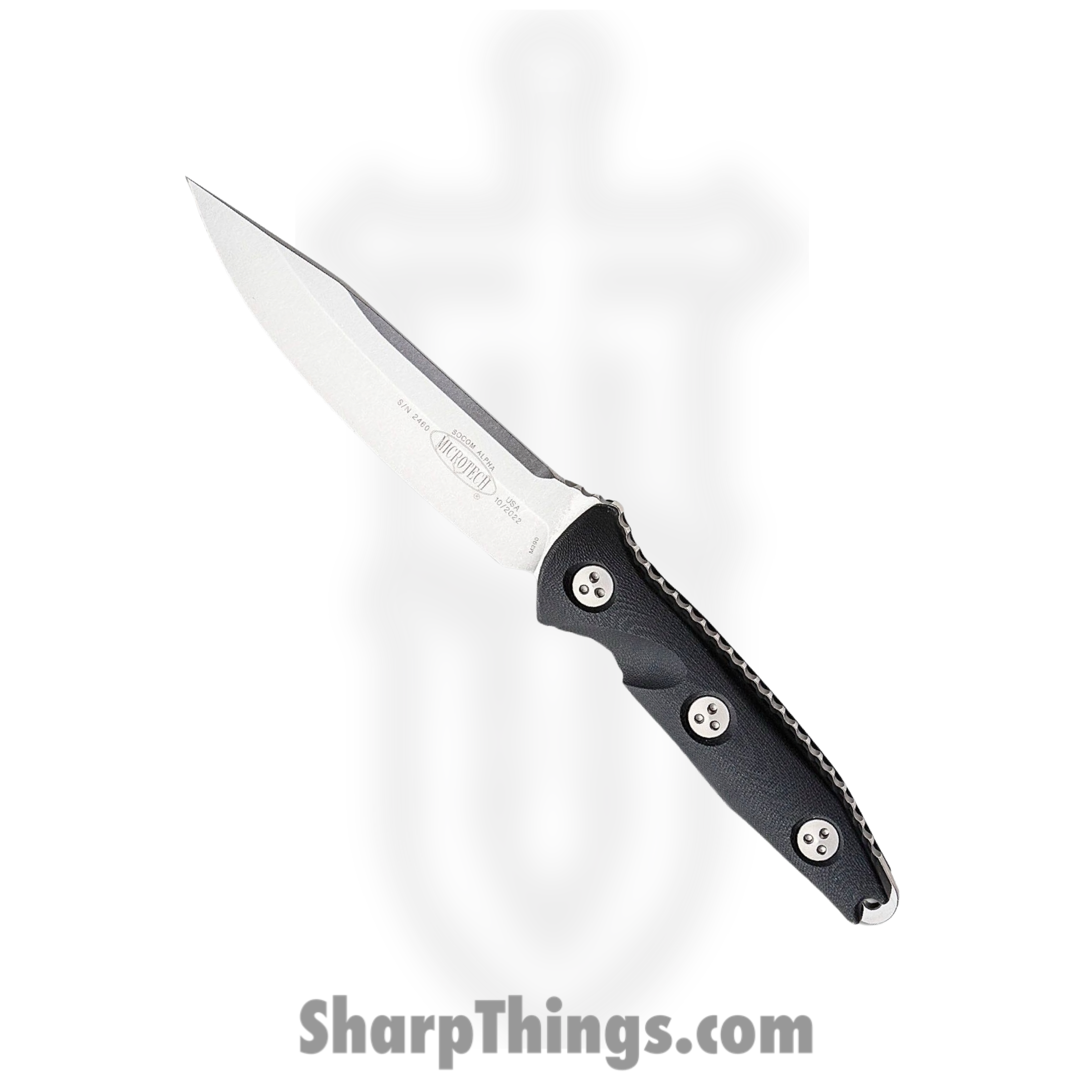 8747c776-418b-41b7-957b-c1ea2a46c306_113-10_1.png Microtech - 113-10 - Socom Alpha - Fixed Blade Knife - Stonewash Clip Point - G10 - Black - Image 1